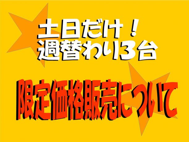 土日だけ!週替わり3台限定価格販売について